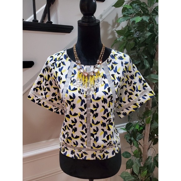 New York Women's Multicolor 100% Polyester Round Neck Short Sleeve Top Blouse L - Picture 1 of 12